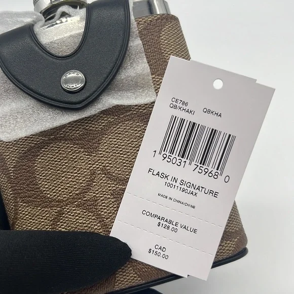 Coach NWT Flask In Signature Canvas Gunmetal/Khaki - Picture 7 of 10